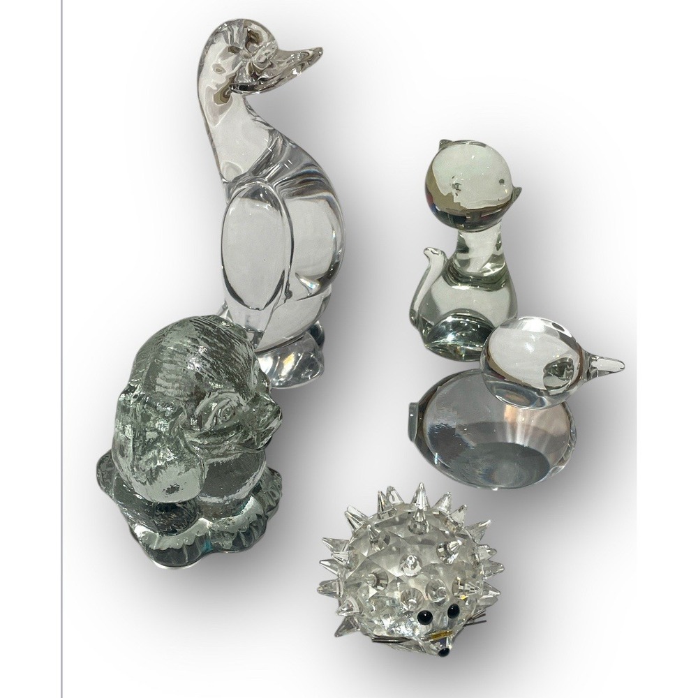 Swarovski Goeble Dog Cat Goose Duck And Hedgehog Figurines 5 Paperweights